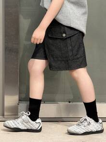 DAZY Tween Boys' Cargo Pocket Relaxed Fit Denim Shorts - Black - View 4