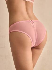 Charlaine 蕾丝网纱拼接轻薄浪漫法式优雅精致女士内裤 - 珊瑚粉 - 查看 2