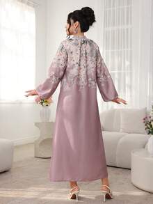 Al Najma Front Button Placement Print Loose Dress - Multicolor - View 6