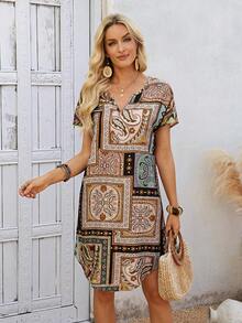 EMERY ROSE Đầm midi nữ mùa hè tay ngắn cổ chữ V xẻ sâu phối hoa - Nhiều màu - Xem 5