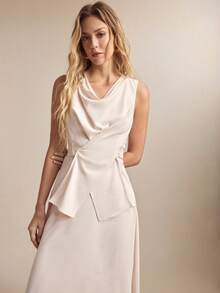 BizChic Nuevo conjunto de 2 piezas de primavera/verano con top corto de dobladillo asimétrico blanco y falda de cintura elástica, versátil para múltiples ocasiones - Blanco - Ver 6