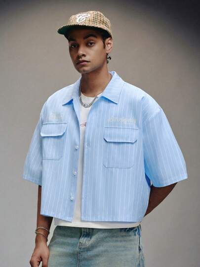 PAVTROS Men's Striped Casual Summer Front Button Loose Short Sleeve Shirt