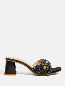 CUCCOO TILAWA Women's Fashion Crystal Glass Rhinestone Embellished High-Heeled Sandals, Suitable For Outdoor Activities And Parties, Spring And Summer Shoes, Spring Break Easter Dance Heels Summer Shoes - Black - View 2