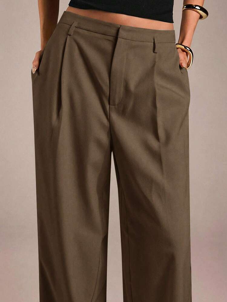 Forever 21 Women Pants Business Casual Women Western Wear Women Wide Leg Pants Office Women Baggy Pants Professional Women Office Wear Grey Wide Legged Trousers Semi Formal Women Pants Casual Wide Leg Pants Women's Trousers Summer Brown - Rust Brown - View 6