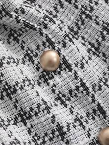 DAZY 女士格子不对称下摆抹胸上衣，单排扣设计，性感女士上衣，外出上衣，露脐上衣 - 黑與白 - 查看 9