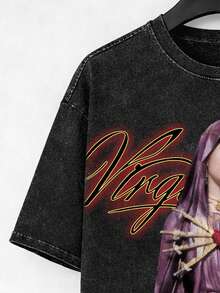 ROMWE MEN Goth 圆领短袖时尚印花夏季T恤 - 黑色 - 查看 4