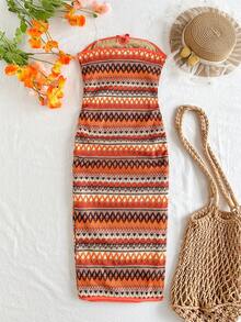 Travachic KIDS 少女针织优雅条纹吊带连衣裙，度假风 - 彩色 - 查看 2