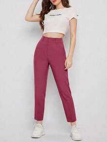 EURMUSE Pantalones de traje de unicolor y sencillo para mujer - Rosa Oxidada - Ver 1