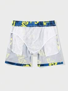 Surfspeed Quần short đi biển dáng rộng, kiểu dáng nghỉ hè dành cho nam, in chữ toàn thân, dây rút ở eo, túi xéo. - Màu xanh lam - Xem 4