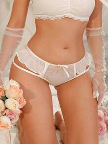 Women's Sexy Lace Patchwork Underwear, White Thin Triangle Panties - White - View 4