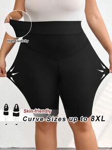 SHEIN CURVE+ 大码女式高弹针织塑身打底裤，瑜伽短裤/2026/新年 - 黑色 - 查看 1