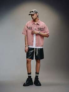 PAVTROS Juan Deng Washed Red Print Cropped Denim Top, Elevated American Style - Rust Brown - View 5