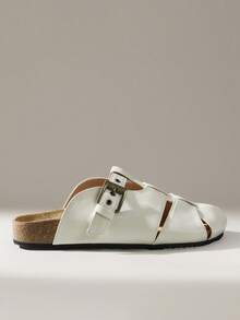 Solecia Women's Casual Hollow-Out Slip-On Flat Shoes With Buckle Design - Off-white - View 1