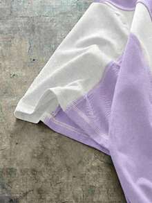 AXEPEAK Contrast Color Round Neck Loose Fit Men's T-Shirt - Mauve Purple - View 4