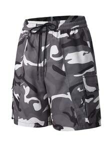 Manfinity Homme Men's Casual Gray Camouflage Pattern Straight Tube Shorts, The Patchwork Design Makes Pants Fit Better.Summer For Men - Multicolor - View 3