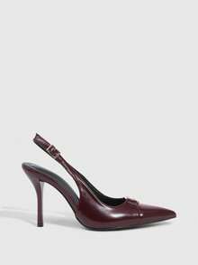 CUCCOO SZL Women's Dark Red Fashion Classic Simple Buckle Commuter Office Wear Stiletto Heel High Heel Shoes Spring Shoes - Burgundy - View 4