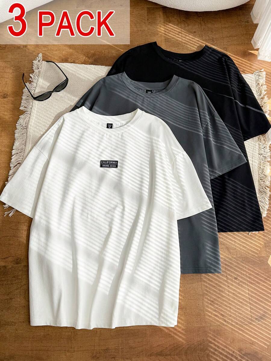 SHEIN EZwear 3件套加大码女式休闲波点圆领短袖T恤，春夏款，适合2026年嘉年华、外出、度假等场合。 - 彩色 - 查看 1