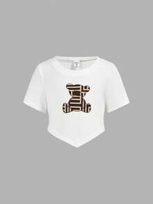 2pcs/Set Young Girls Cute Bear Print T-Shirt And Flared Pants Casual, Fashionable, Versatile Outfit For Outings, Sister Photos, Park, Camping, Vacation, Daily Casual Wear - Multicolor - View 5