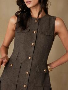 Aveloria Rosie 时尚休闲门襟纽扣翻盖口袋无袖连衣裙 - 彩色 - 查看 5
