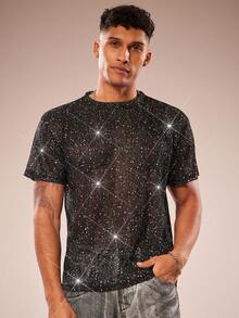 FeverCity 男士圆领短袖亮面时尚T恤，夏季 - 黑色 - 查看 4