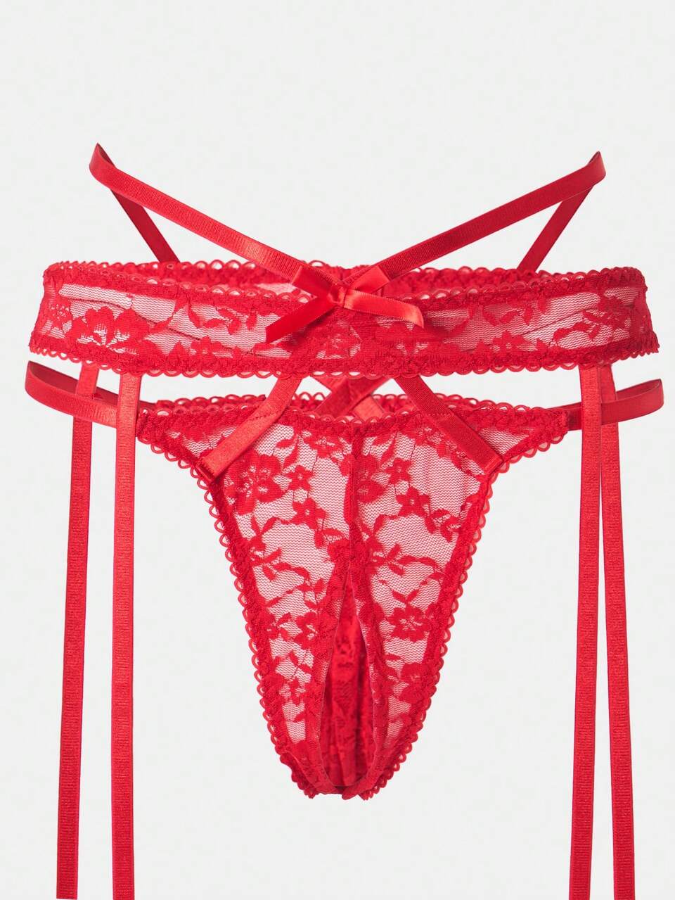 MISSGUIDED Delicate Floral Lace Three Piece Lingerie Set With Underwire Bra Garter Belt And Strappy Details