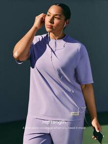 GLOWMODE Kaos Ukuran Besar Big Easy, Sejuk, Menyerap Keringat, Cepat Kering, Potongan Longgar, Panjang Hingga Pinggul, Kerah Bulat, Cocok untuk Olahraga di Gym, Studio, dan Pakaian Kasual Sehari-hari - Purple - View 3