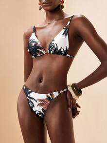 Zivah's 2026 Summer Collection Features Elegant Resort-Style Swimwear, Including Sophisticated Tropical Botanical Print Bikini Sets. Suitable For Various Vacation Occasions Such As Music Festivals, Easter, St. Patrick's Day, Western Style, Nomadic Style, Birthday Parties, Casual Wear, Everyday Versatility, Vacations, Cruise Trips, Beaches, And Sunbathing. Bestselling Items Include Women's Tropical Botanical Print Bikini Two-Piece Sets, Bohemian Style Women's Swimwear Two-Piece Sets, Elegant Resort-Style Women's Bikini Sets, Unique Coconut Palm Print Bikinis, And Exquisite Print Bikini Sets. Beach Vacation Outfits For Women - Brown - View 6