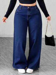 EURMUSE Quần jean ống đứng cạp cao thêu hoa cỡ lớn cho nữ, dáng rộng, thường ngày - Rửa tối - Xem 3