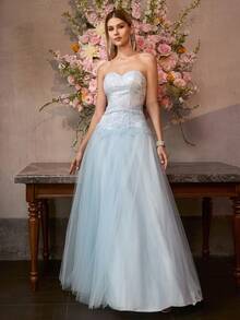 MOTF Soiréza CONTRAST LACE MESH TUBE COCKTAIL DRESS - Blue - View 7