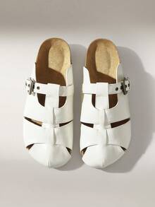 Solecia Women's Casual Hollow-Out Slip-On Flat Shoes With Buckle Design - Off-white - View 2