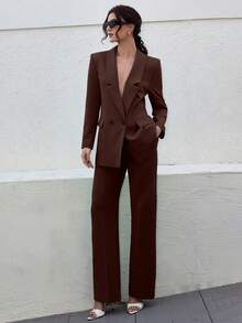 Women's Olive Green Elegant Suit Sets - Brown - View 1