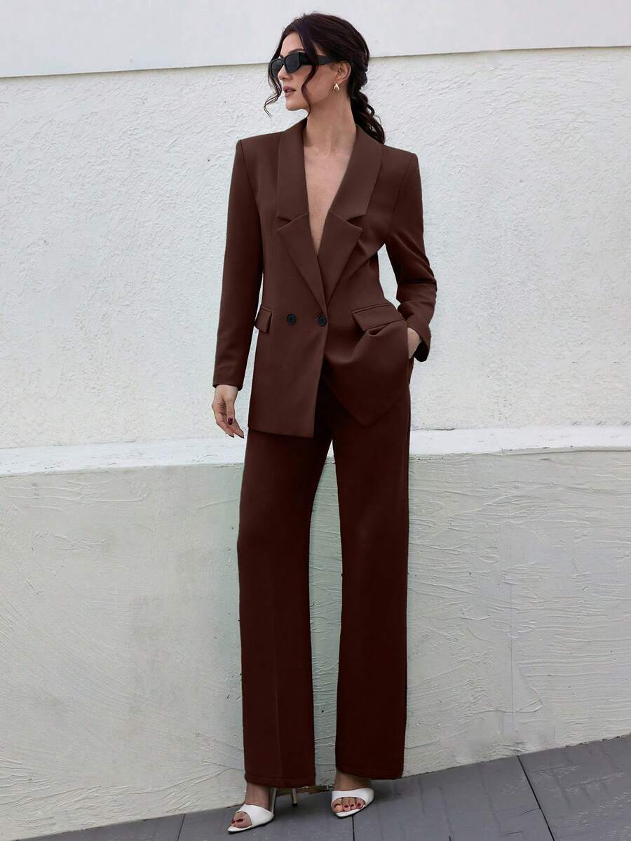 Women's Olive Green Elegant Suit Sets - Brown - View 1