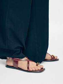 Mnmlis Sandalias planas de mujer de diseño de moda color borgoña, con punta abierta, combinables, adecuadas para ocio, uso diario, viajes, trayectos, vacaciones y playa - Burdeos - Ver 9