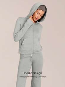 GLOWMODE CloudKnit City Chill 修身侧袋弹性袖口拉链连帽夹克，日常休闲街头风 - 灰色 - 查看 4