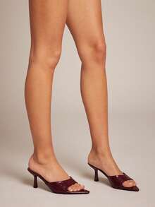 SHUZIA 女士舒适小猫跟尖头凉鞋 - 酒紅色 - 查看 2