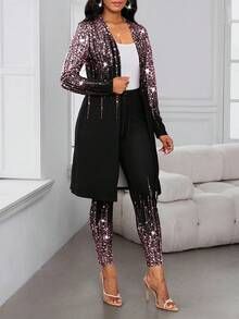 SHEIN Lady Bộ đồ nữ tay dài, kiểu dáng thường ngày, thanh lịch, đa năng, gồm 2 món. - Hồng - Xem 5
