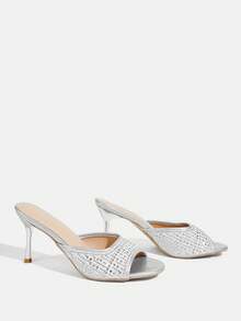 CUCCOO TILAWA 女士时尚华丽水钻尖头细高跟凉鞋 - 銀色 - 查看 3