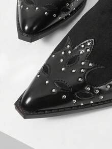 Mnmlis 女士尖头铆钉设计时尚百搭高跟穆勒鞋 - 黑色 - 查看 7