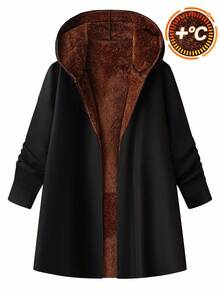 Ellevyn Winter Clothes For Women Women's Elegant Thick Thermal Lined Long Sleeve Hooded Jacket, Black, Autumn/Winter Outerwear Women Coat Plus Size Jackets Coats For Women Plus Plus Size Coat Autumn And Winter Long Black Warm Thick Cotton Coat Clothes With Lining Clothes With Plush Lining - Black - View 7