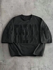 AXEPEAK Men's Casual Letter Embroidery Short Sleeve T-Shirt, Summer - Black - View 6