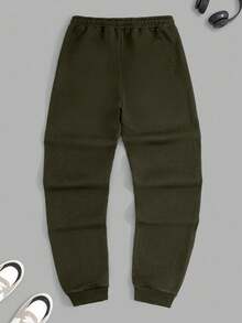RueChic Men Smile Printed Elastic Drawstring Waist Regular Sweatpants - Army Green - View 3