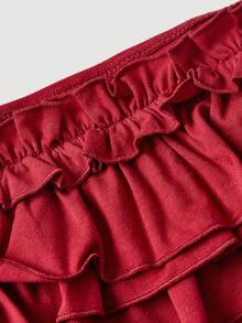 SHEIN MOD 女士红色荷叶边抹胸上衣 - 紅色 - 查看 4