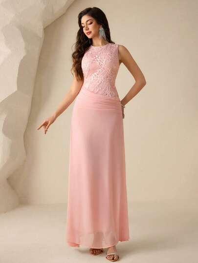 Coutiva Elegant Embroidered Fitted Long Dress, High-End Formal Gown For Banquet