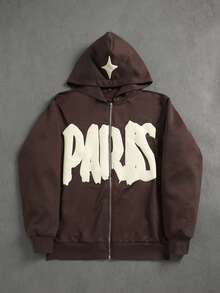 STYNVO Men's Zip-Up Long Sleeve Printed Hooded Sweatshirt - Brown - View 1