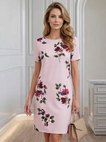 Miaspire Women's Round Neck Short Sleeve All-Over Floral Print Casual Short Dress,Birthday Dresses For Women,Summer Outfits, Floral Dress - Pink - View 1