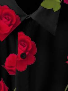 Manfinity RSRT Camisa de manga corta con botones delanteros y estampado de flores de rosa, para hombre, casual de verano - Multicolor - Ver 3