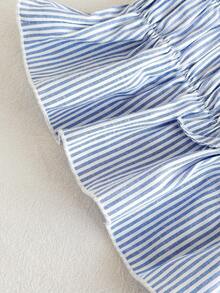 Travachic KIDS Tween Girl Vacation Casual Blue & White Striped Tube Top And Elastic Waist Pants Set - Multicolor - View 5