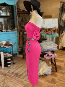 Franclia Vestido ajustado de unicolor con pliegues en el lateral y bajo con abertura - Rosa - Ver 5