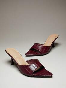 SHUZIA 女士舒适小猫跟尖头凉鞋 - 酒紅色 - 查看 6