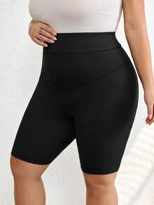 SHEIN CURVE+ 大码女式高弹针织塑身打底裤，瑜伽短裤/2026/新年 - 黑色 - 查看 6
